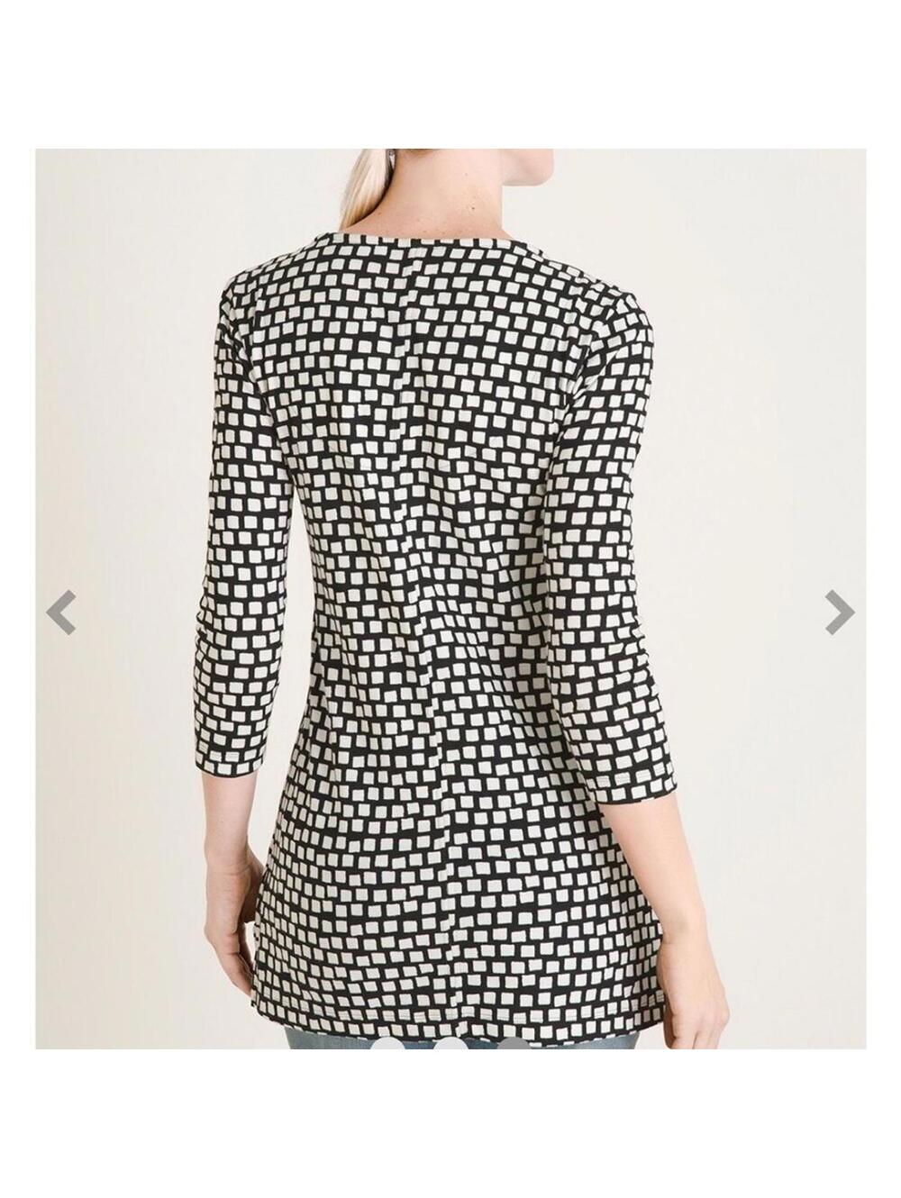 Chico's Pima Cotton Square-Dot Seam-Detail Tunic Black White Size 0 (S/4-6) - Picture 3 of 5
